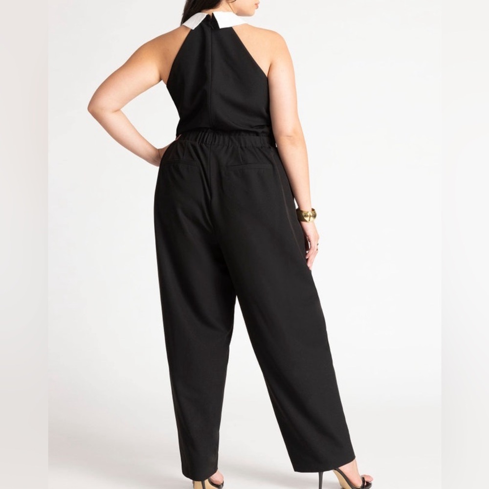Eloquii Black Faux Tie Collared Jumpsuit - Picture 3 of 8